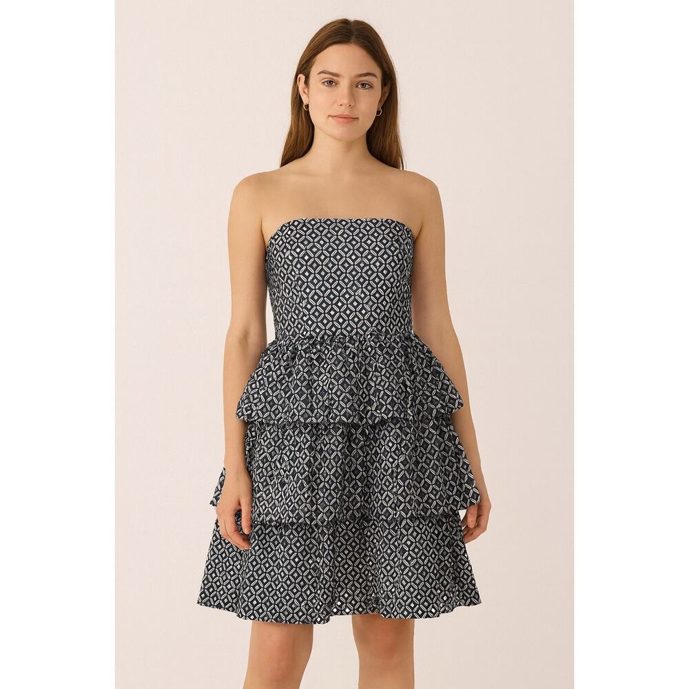 White House Black Market Lace Strapless Cocktail Dress Navy 6